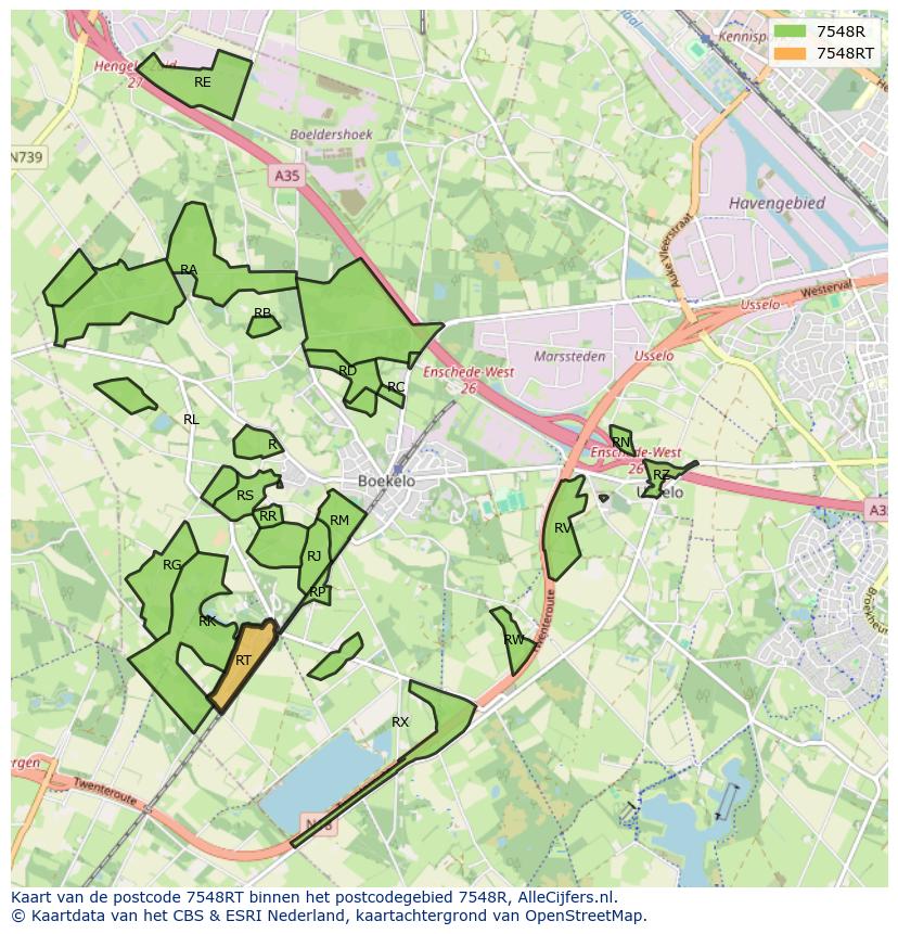 Afbeelding van het postcodegebied 7548 RT op de kaart.
