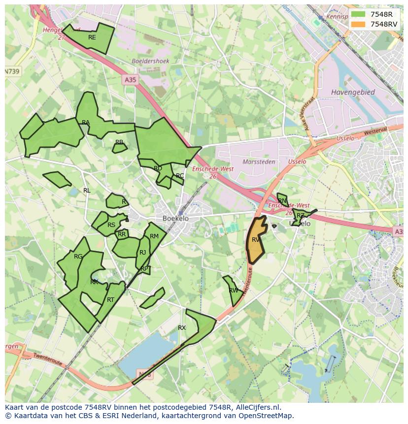 Afbeelding van het postcodegebied 7548 RV op de kaart.
