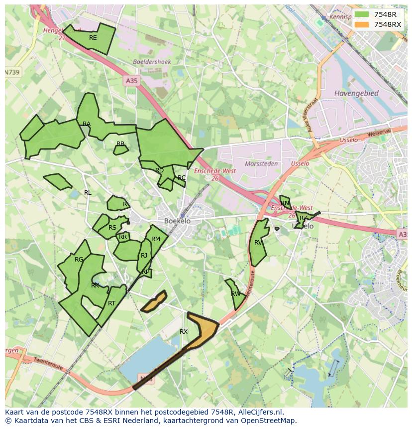 Afbeelding van het postcodegebied 7548 RX op de kaart.