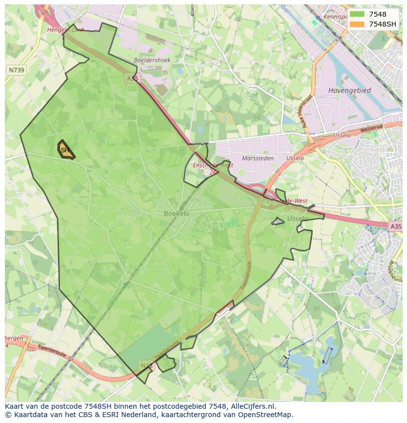 Afbeelding van het postcodegebied 7548 SH op de kaart.