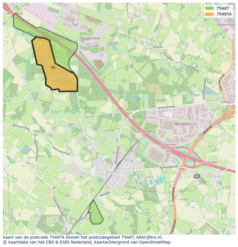 Afbeelding van het postcodegebied 7548 TA op de kaart.