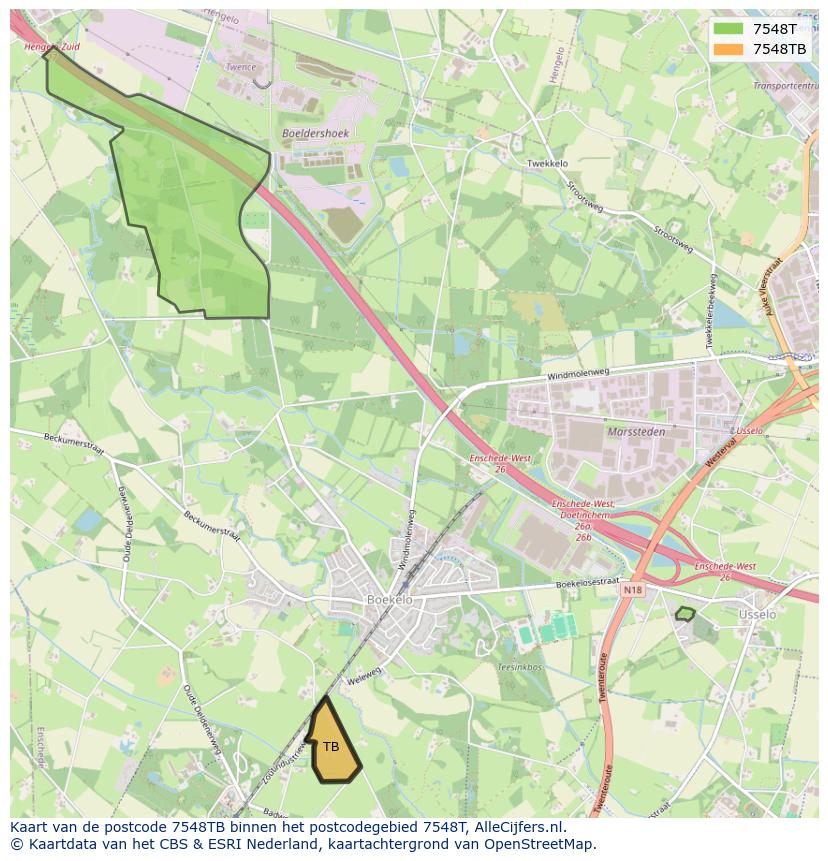 Afbeelding van het postcodegebied 7548 TB op de kaart.