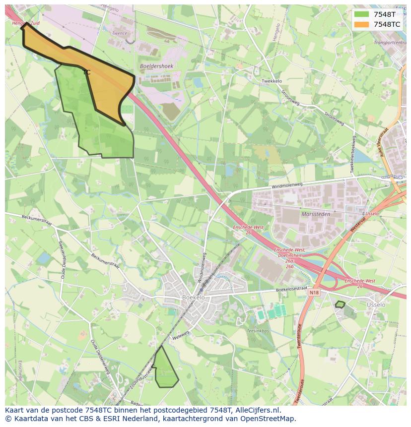 Afbeelding van het postcodegebied 7548 TC op de kaart.