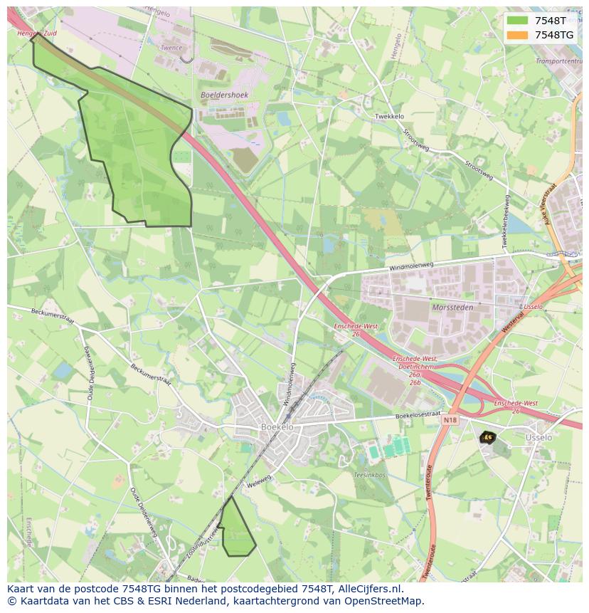 Afbeelding van het postcodegebied 7548 TG op de kaart.