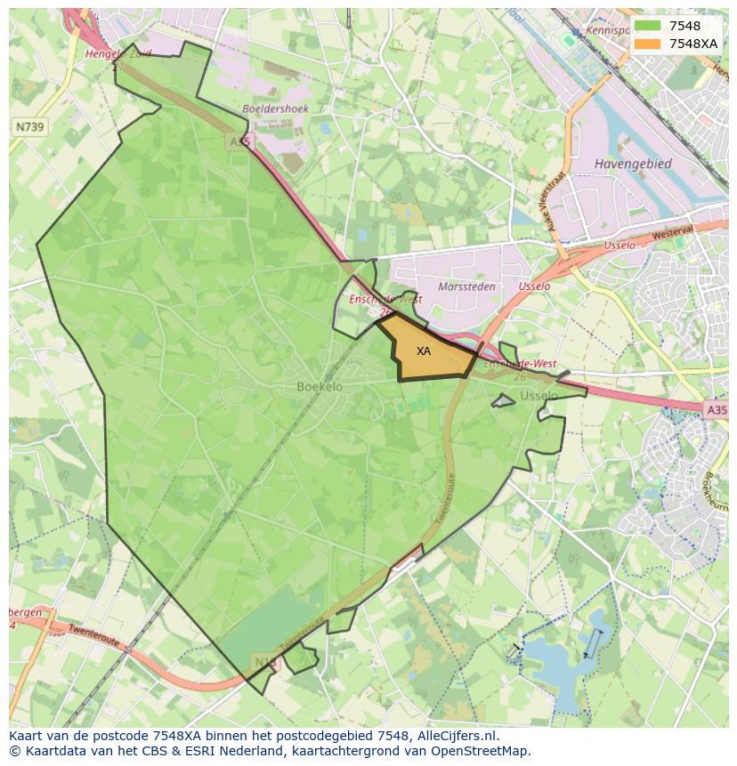 Afbeelding van het postcodegebied 7548 XA op de kaart.