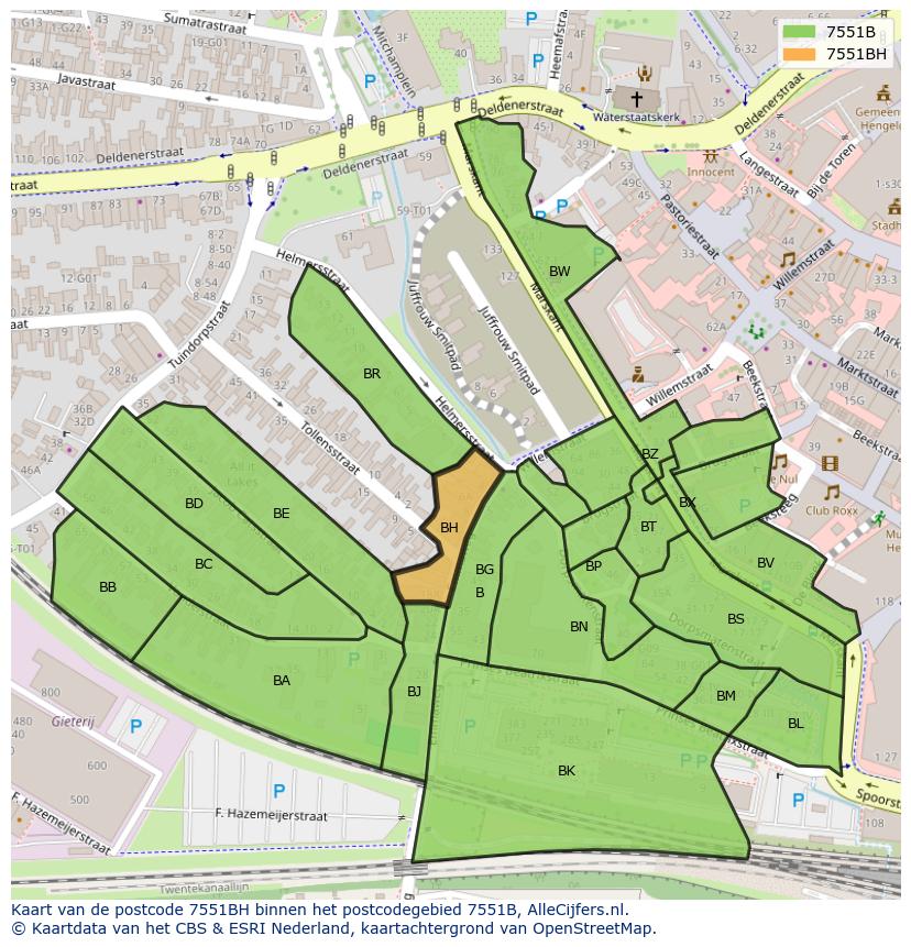 Afbeelding van het postcodegebied 7551 BH op de kaart.