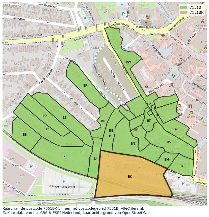 Afbeelding van het postcodegebied 7551 BK op de kaart.
