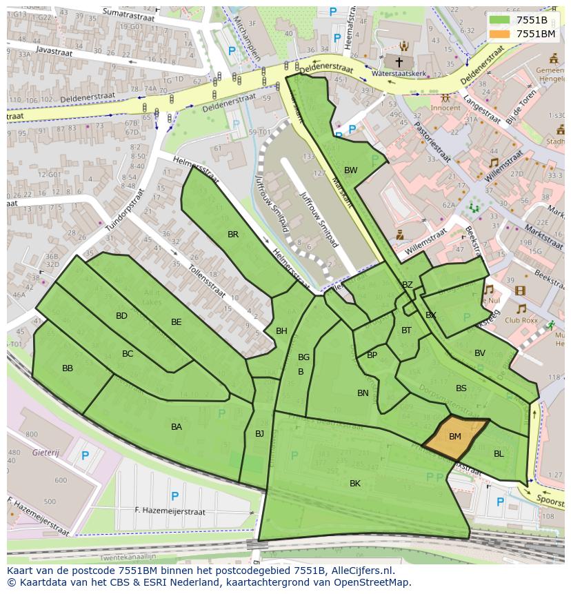Afbeelding van het postcodegebied 7551 BM op de kaart.