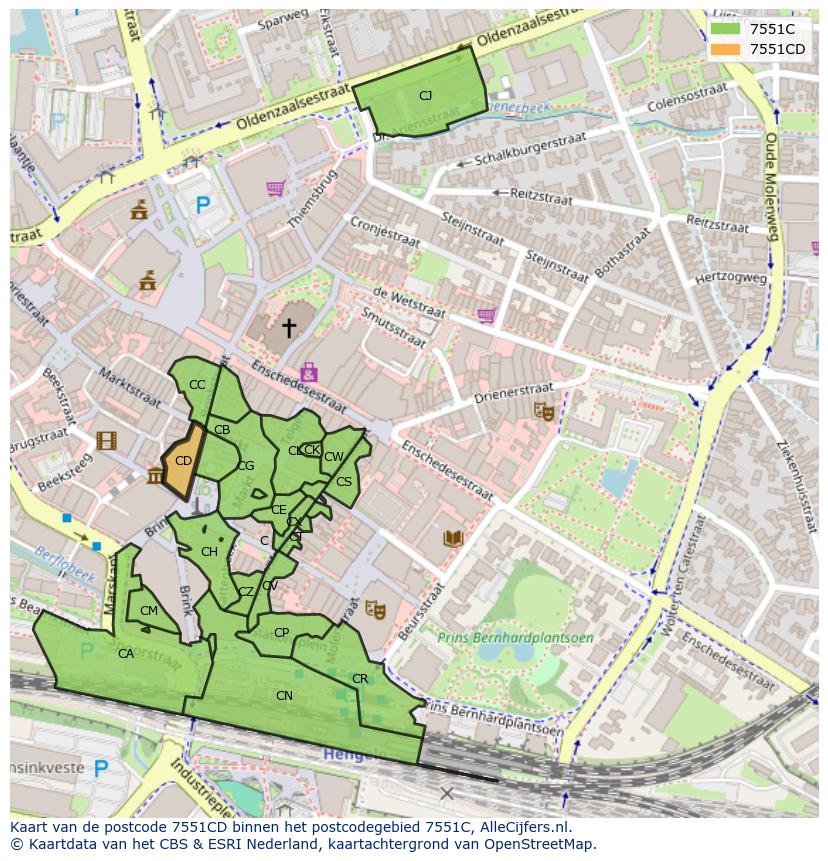 Afbeelding van het postcodegebied 7551 CD op de kaart.