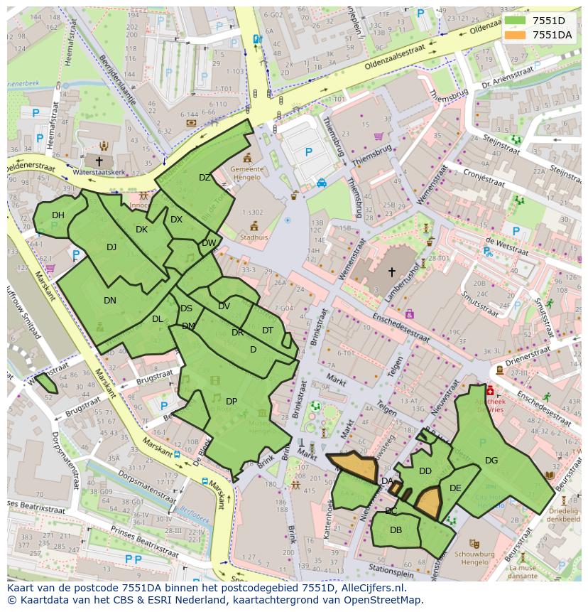 Afbeelding van het postcodegebied 7551 DA op de kaart.