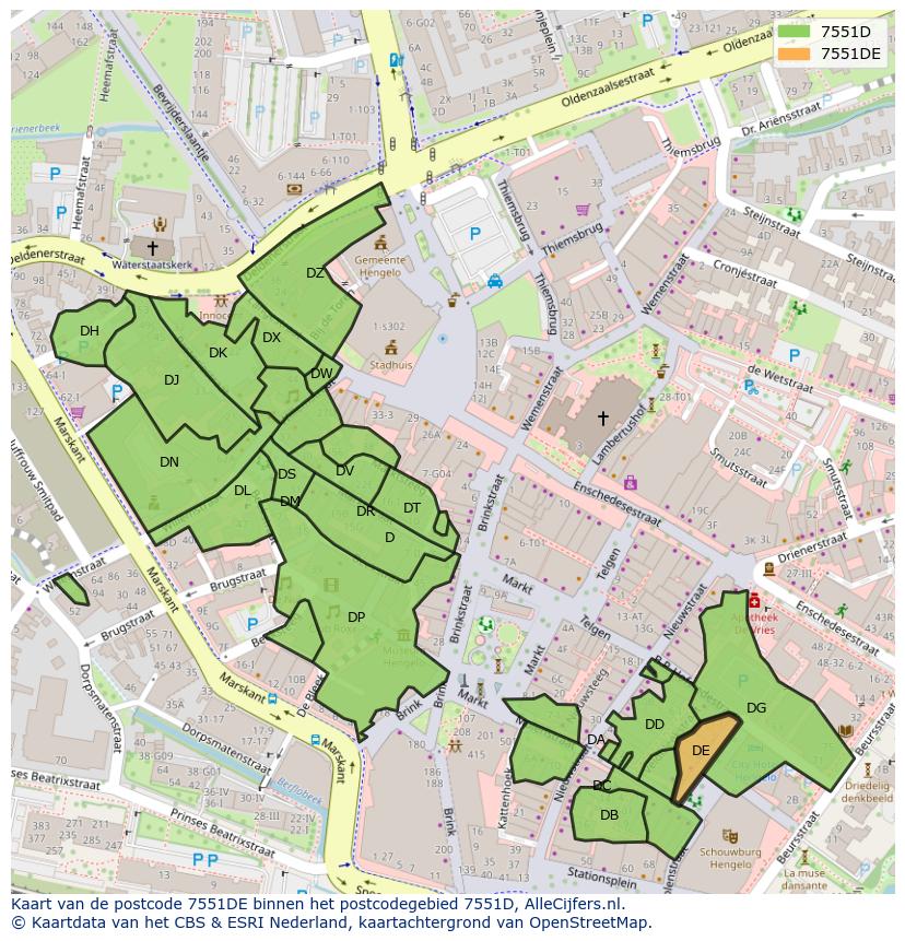 Afbeelding van het postcodegebied 7551 DE op de kaart.