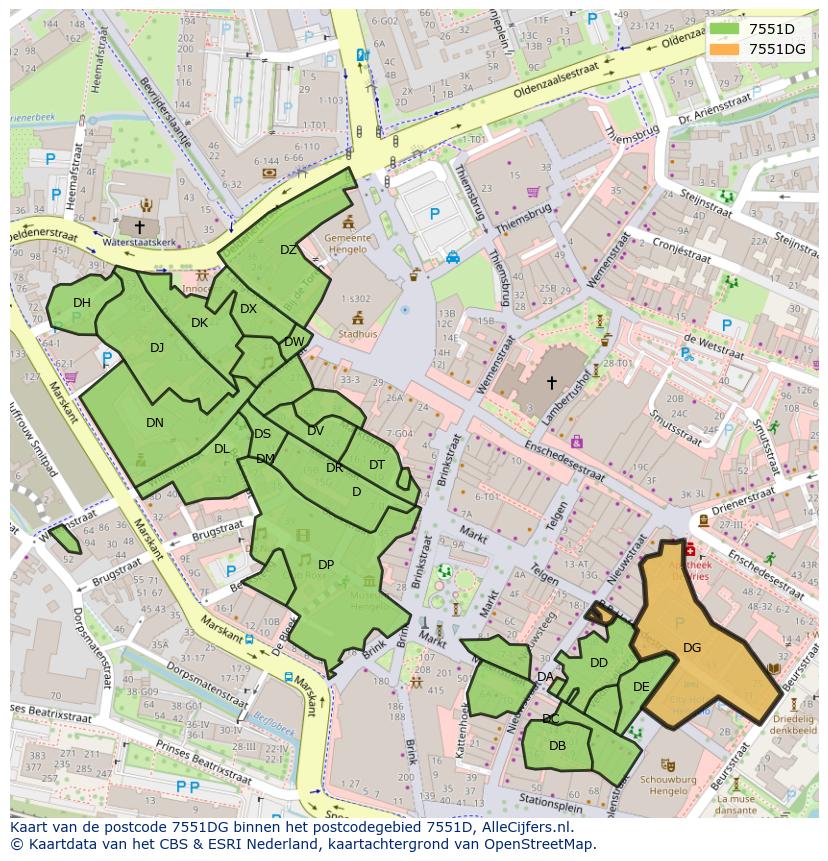 Afbeelding van het postcodegebied 7551 DG op de kaart.