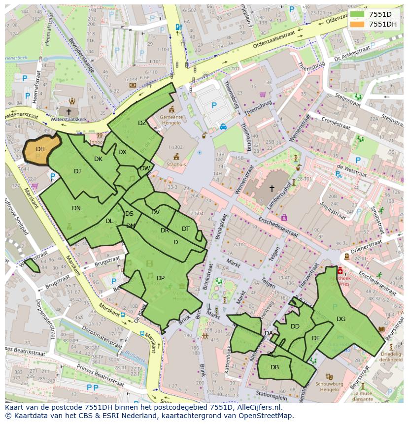 Afbeelding van het postcodegebied 7551 DH op de kaart.