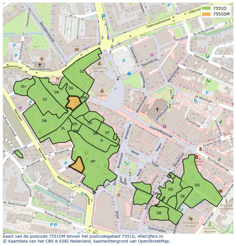 Afbeelding van het postcodegebied 7551 DM op de kaart.