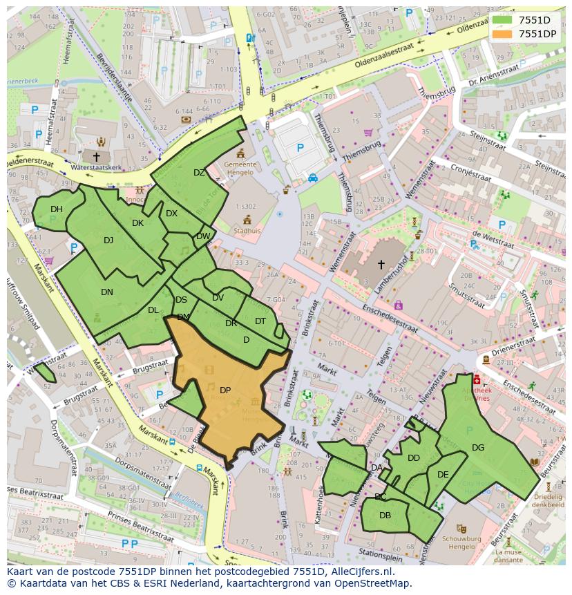 Afbeelding van het postcodegebied 7551 DP op de kaart.