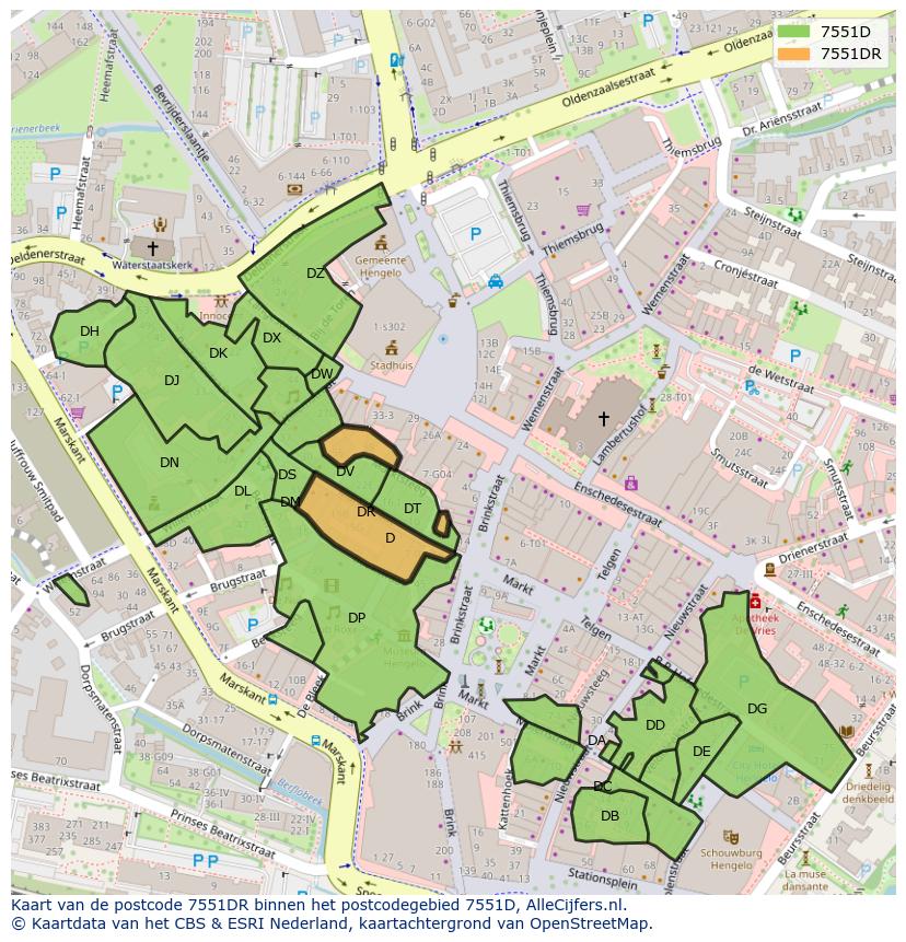 Afbeelding van het postcodegebied 7551 DR op de kaart.