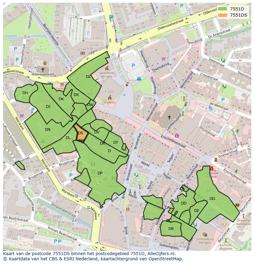 Afbeelding van het postcodegebied 7551 DS op de kaart.