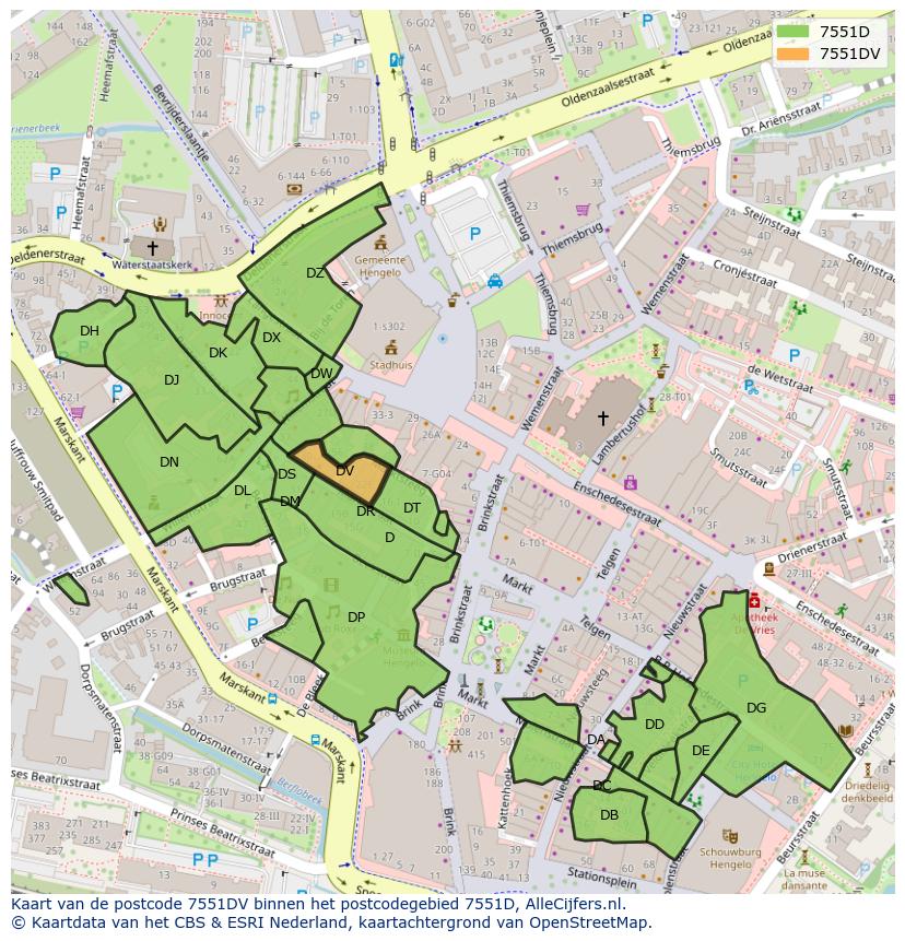 Afbeelding van het postcodegebied 7551 DV op de kaart.