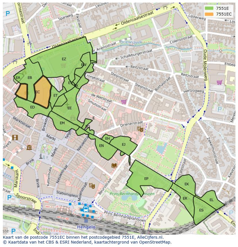 Afbeelding van het postcodegebied 7551 EC op de kaart.