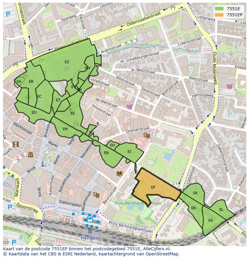 Afbeelding van het postcodegebied 7551 EP op de kaart.