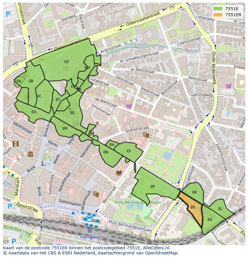 Afbeelding van het postcodegebied 7551 ER op de kaart.