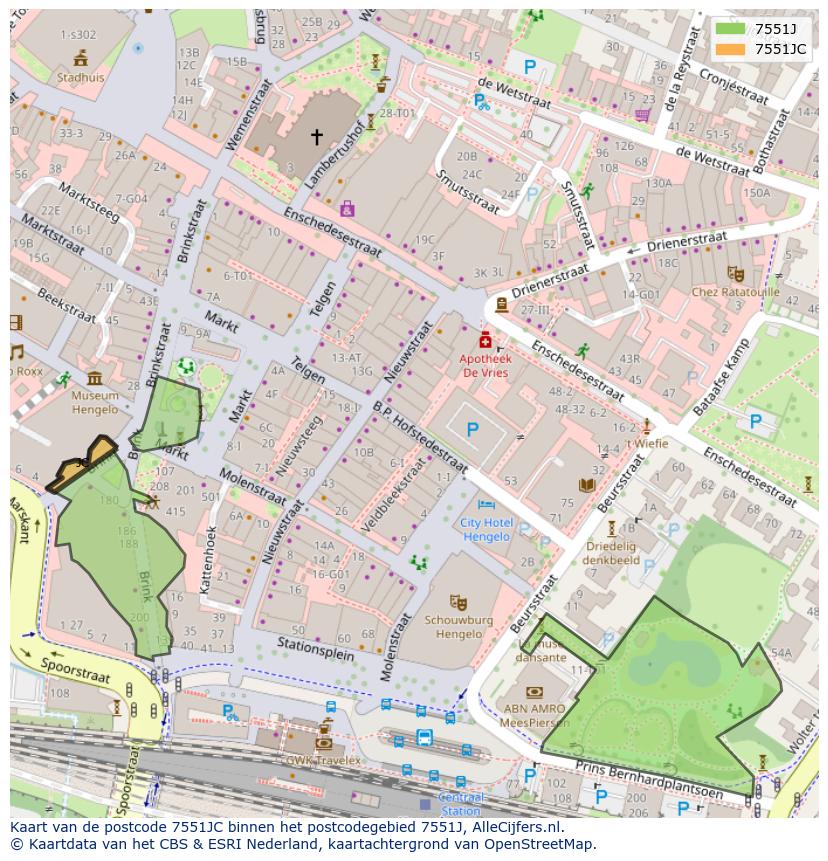 Afbeelding van het postcodegebied 7551 JC op de kaart.