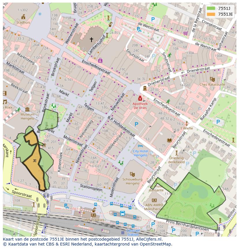 Afbeelding van het postcodegebied 7551 JE op de kaart.