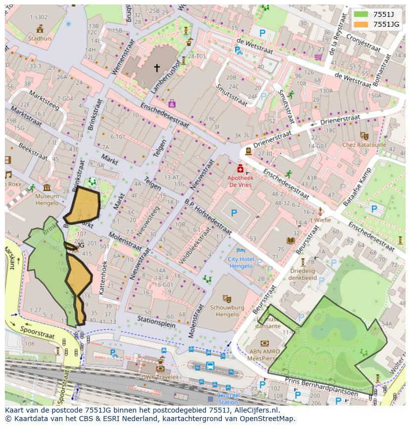 Afbeelding van het postcodegebied 7551 JG op de kaart.