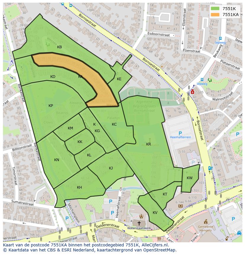 Afbeelding van het postcodegebied 7551 KA op de kaart.