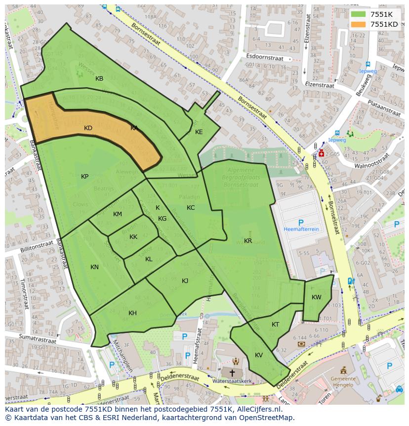 Afbeelding van het postcodegebied 7551 KD op de kaart.