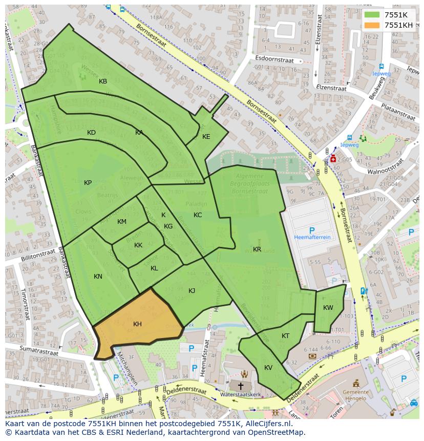 Afbeelding van het postcodegebied 7551 KH op de kaart.