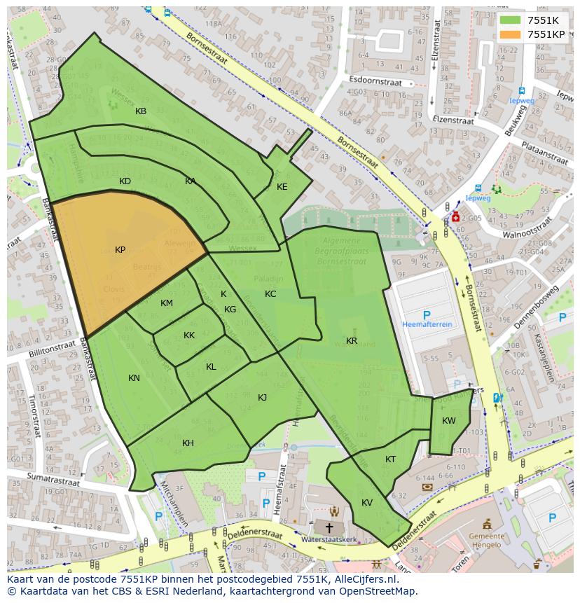 Afbeelding van het postcodegebied 7551 KP op de kaart.