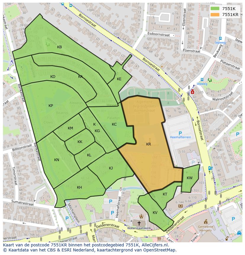 Afbeelding van het postcodegebied 7551 KR op de kaart.