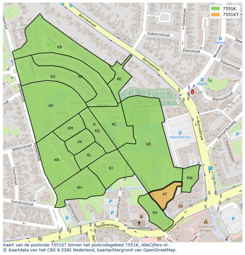 Afbeelding van het postcodegebied 7551 KT op de kaart.