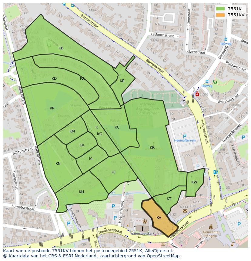 Afbeelding van het postcodegebied 7551 KV op de kaart.