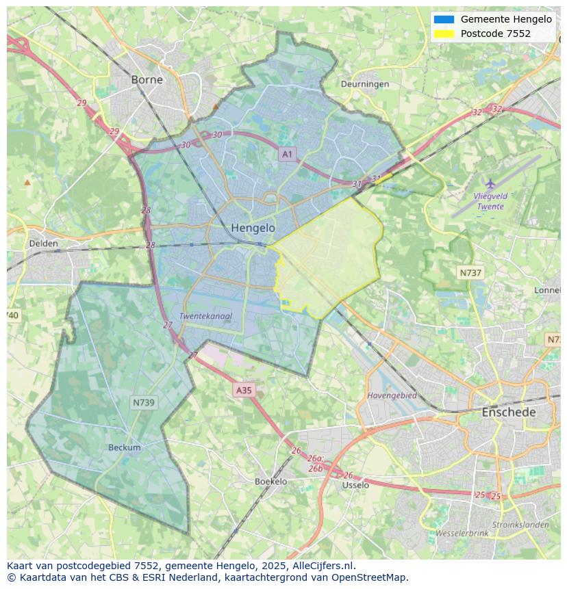 Afbeelding van het postcodegebied 7552 op de kaart.