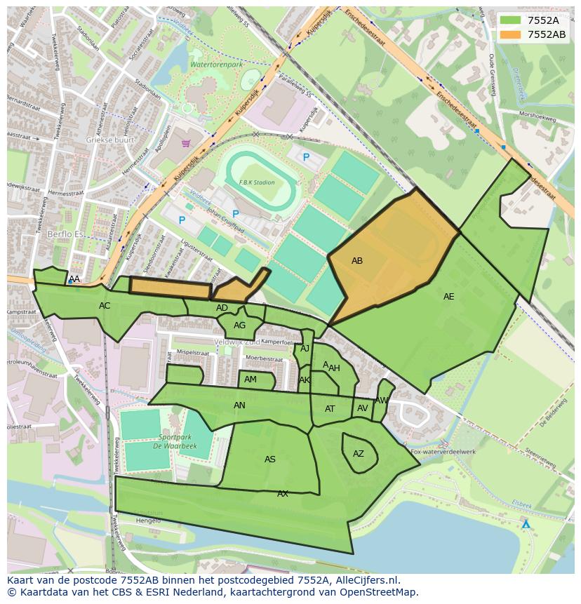 Afbeelding van het postcodegebied 7552 AB op de kaart.