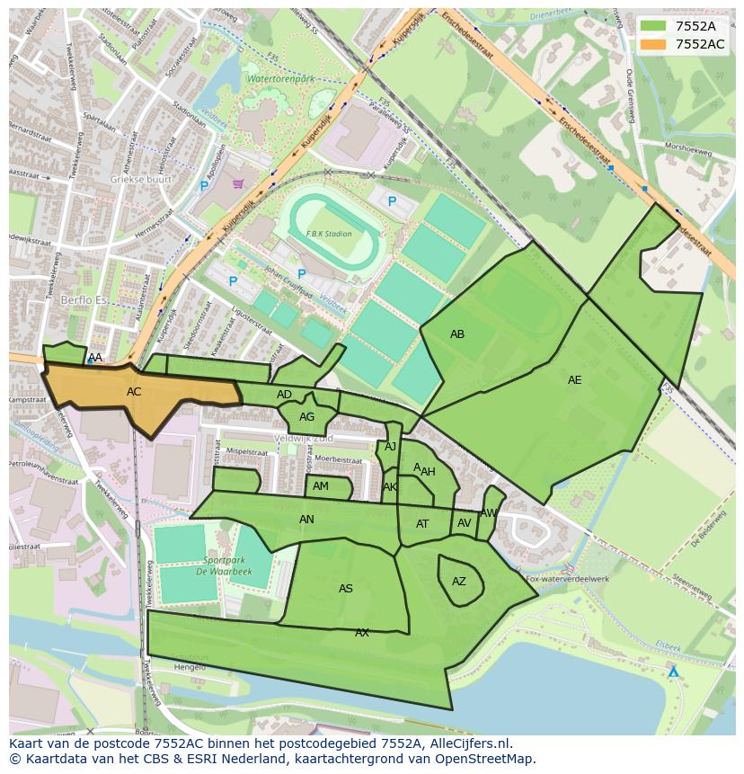 Afbeelding van het postcodegebied 7552 AC op de kaart.