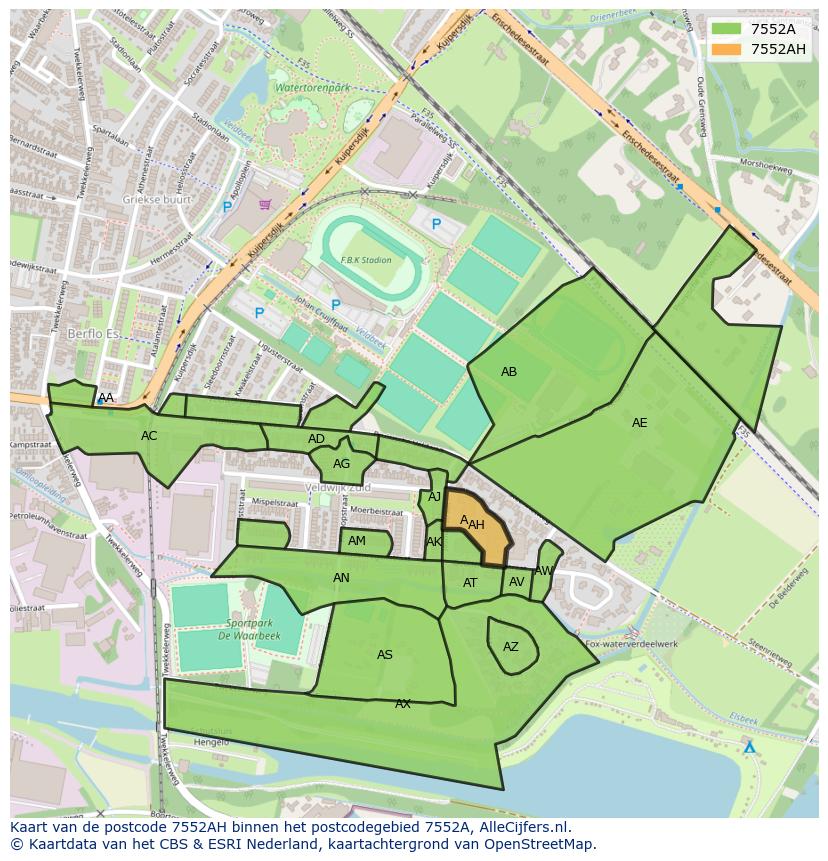 Afbeelding van het postcodegebied 7552 AH op de kaart.