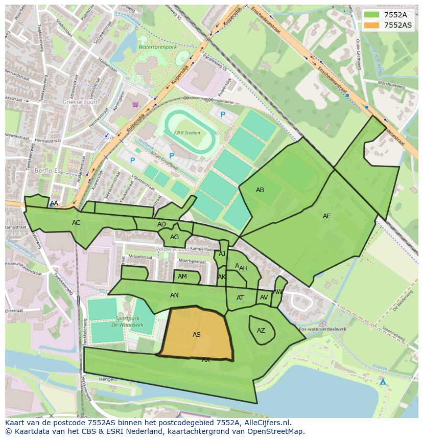 Afbeelding van het postcodegebied 7552 AS op de kaart.
