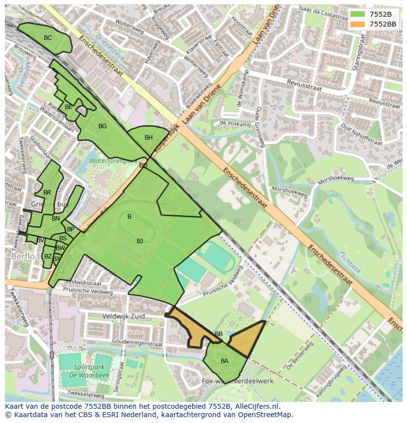 Afbeelding van het postcodegebied 7552 BB op de kaart.