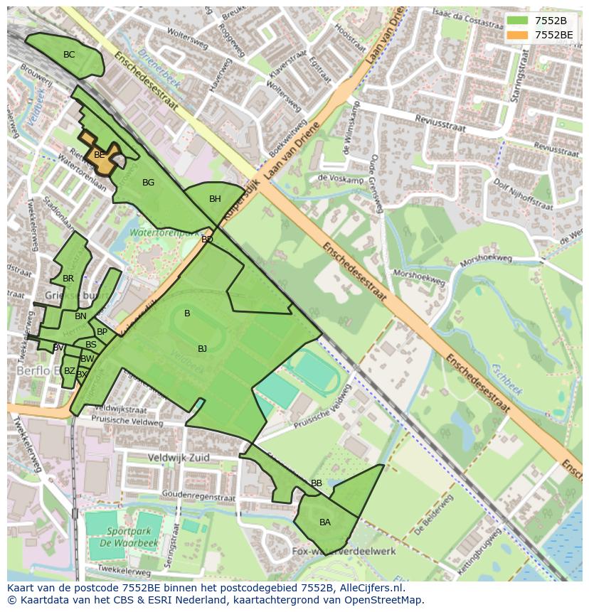 Afbeelding van het postcodegebied 7552 BE op de kaart.