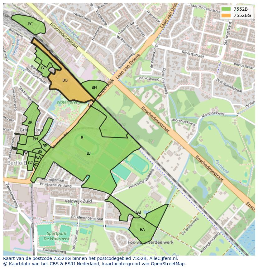 Afbeelding van het postcodegebied 7552 BG op de kaart.