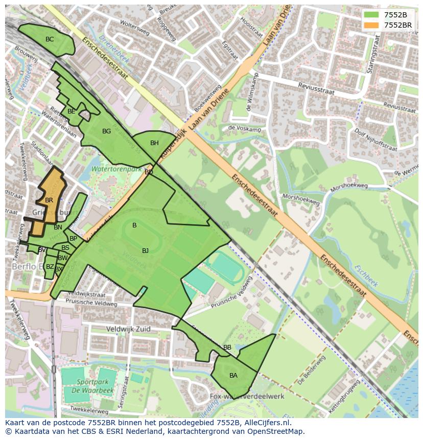 Afbeelding van het postcodegebied 7552 BR op de kaart.