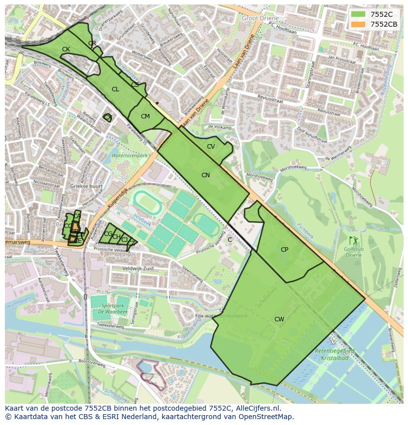 Afbeelding van het postcodegebied 7552 CB op de kaart.