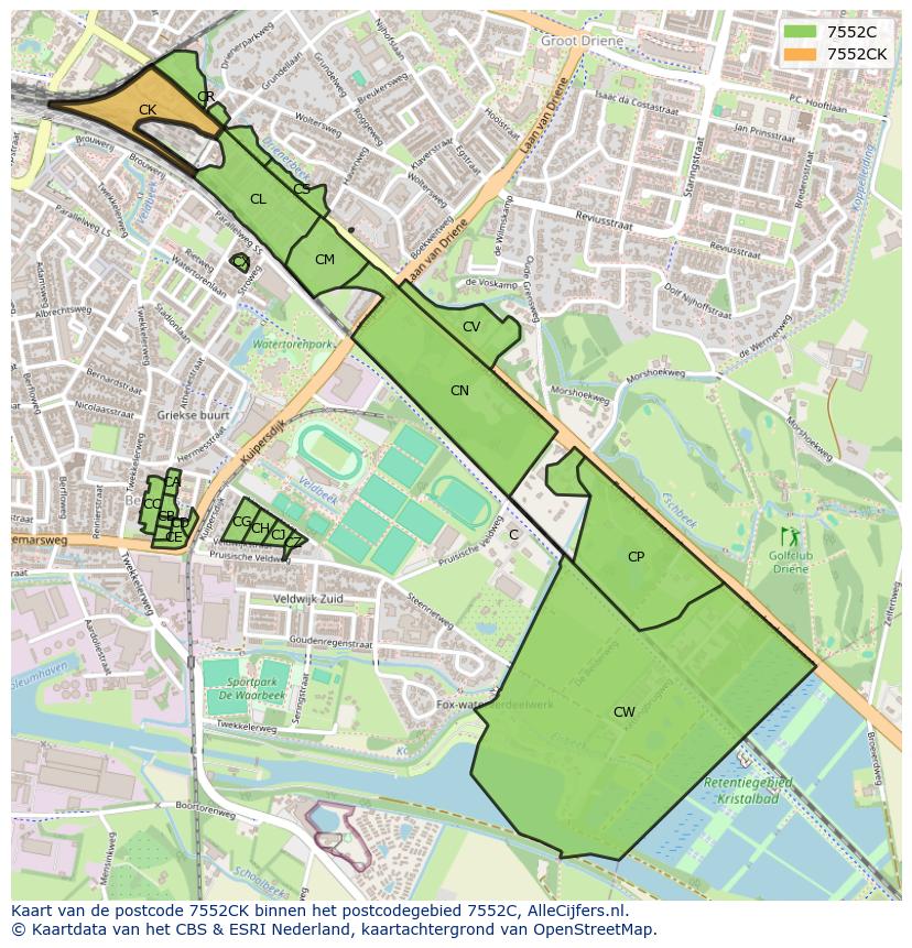 Afbeelding van het postcodegebied 7552 CK op de kaart.