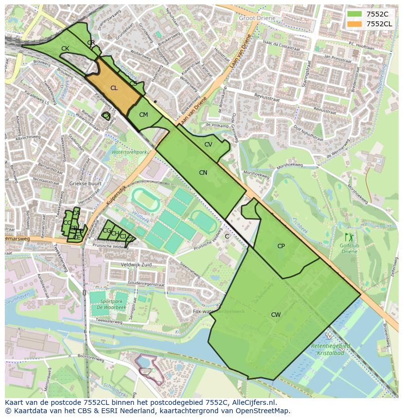 Afbeelding van het postcodegebied 7552 CL op de kaart.