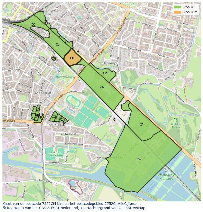 Afbeelding van het postcodegebied 7552 CM op de kaart.