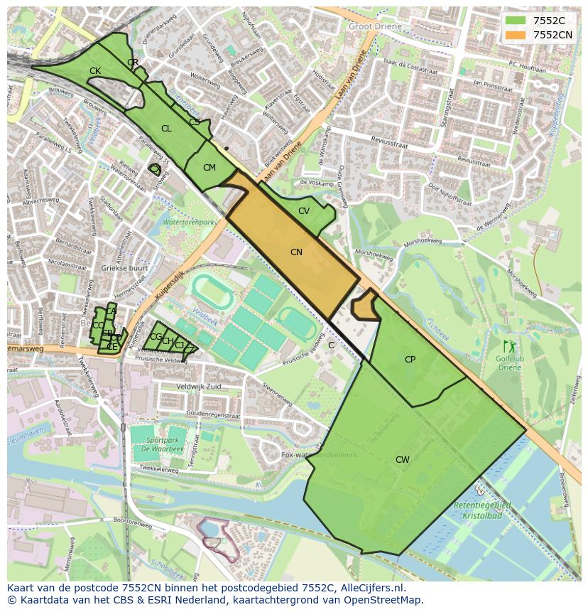 Afbeelding van het postcodegebied 7552 CN op de kaart.