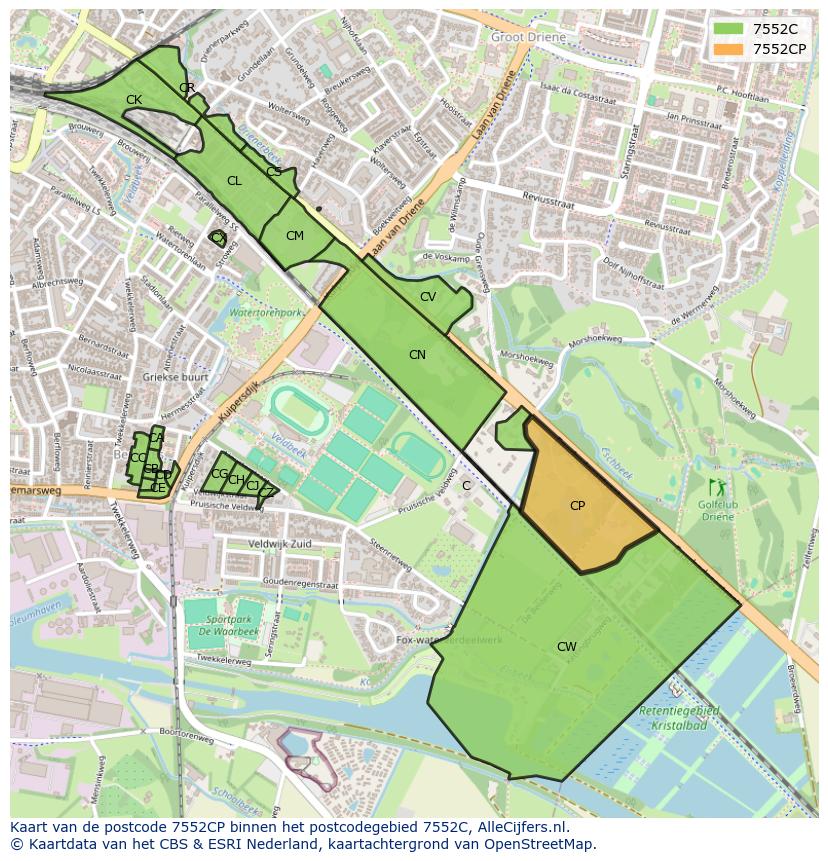 Afbeelding van het postcodegebied 7552 CP op de kaart.